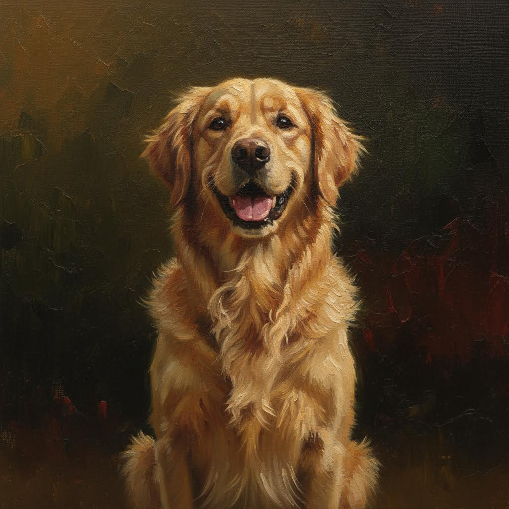 A pet photo beside its painted portrait.