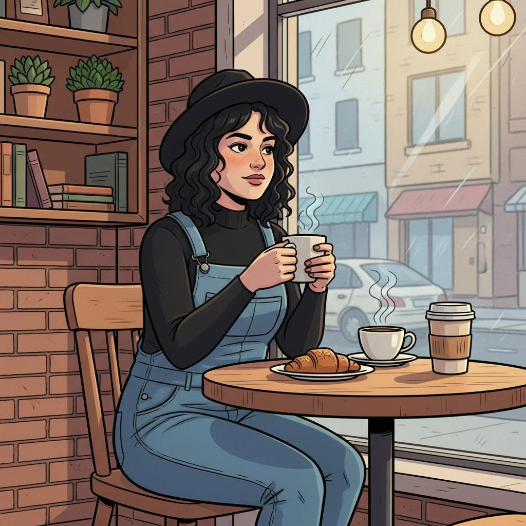 A character reference beside the same character in a new scene.