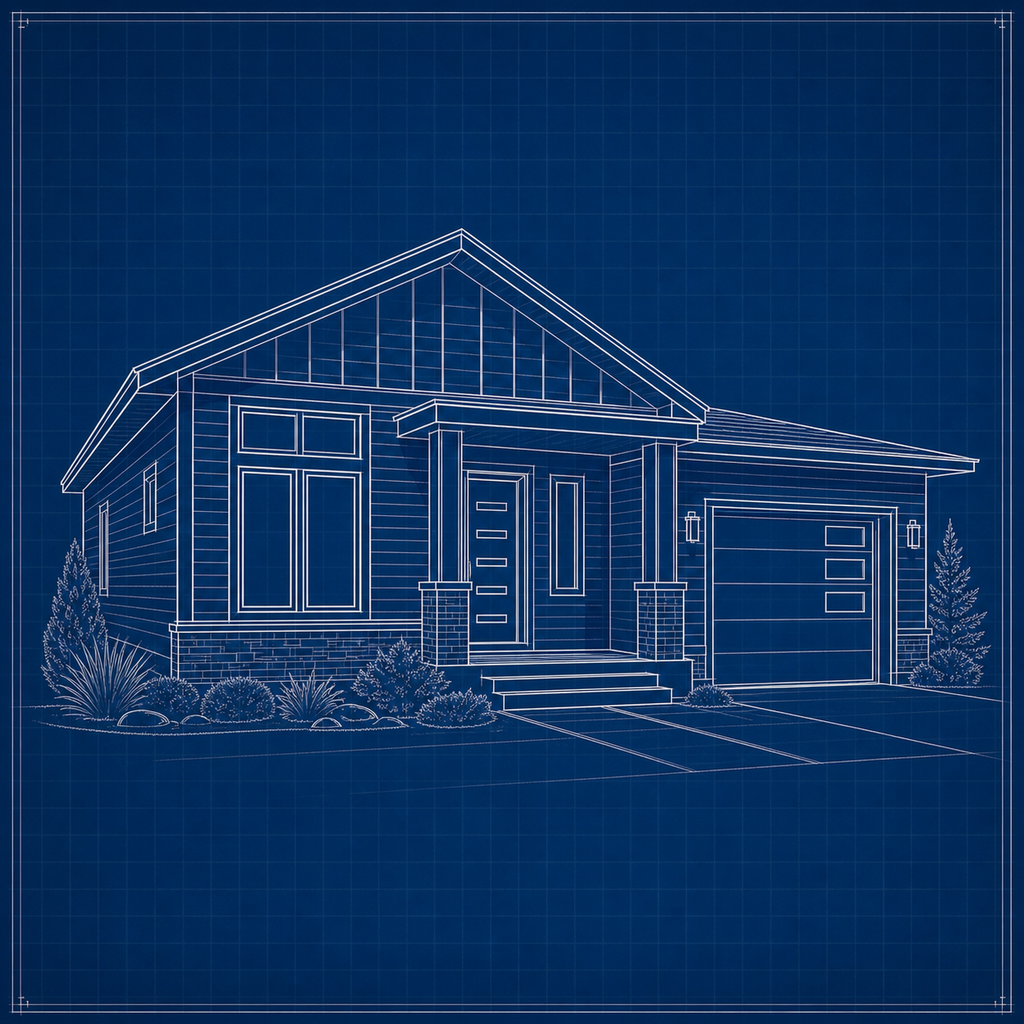 A photo beside its blueprint interpretation.