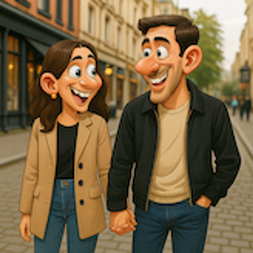 A photo beside its caricature interpretation.