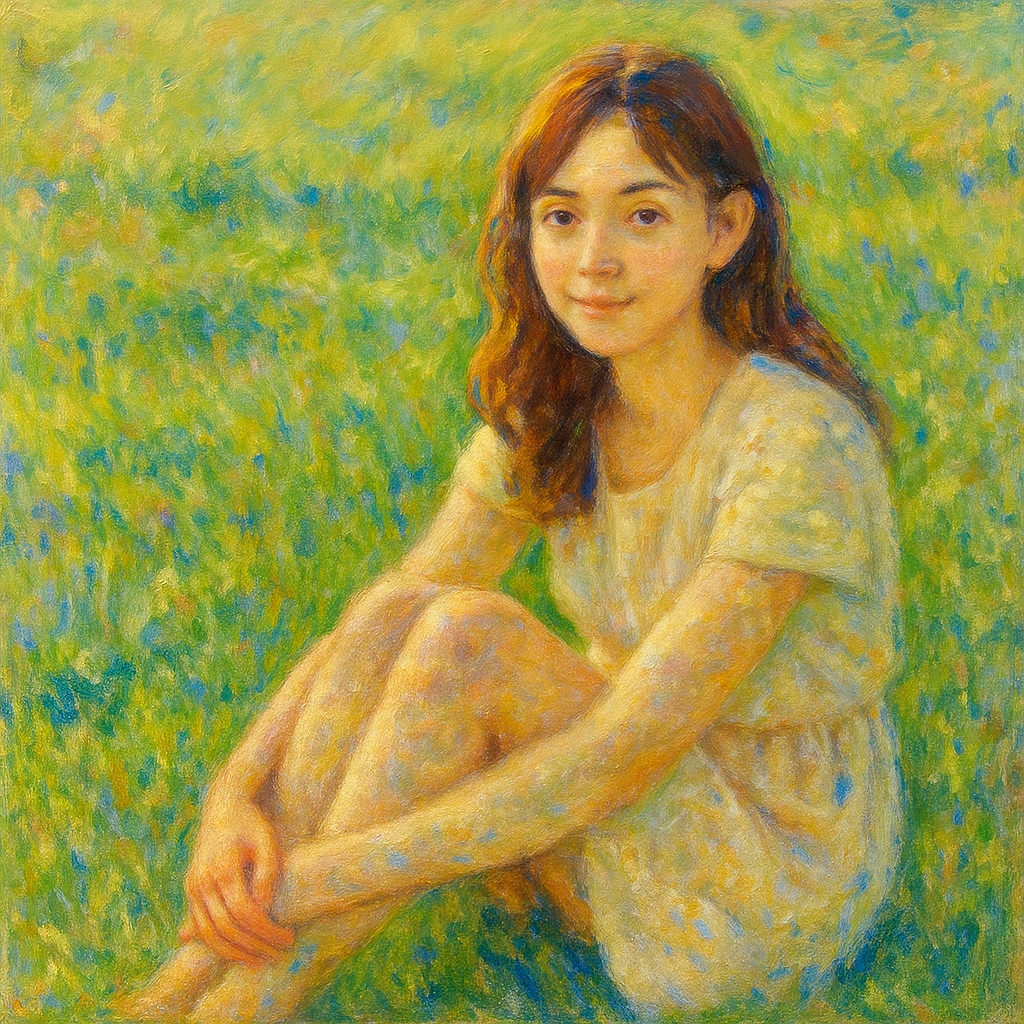 A photo beside its impressionist-painting interpretation.