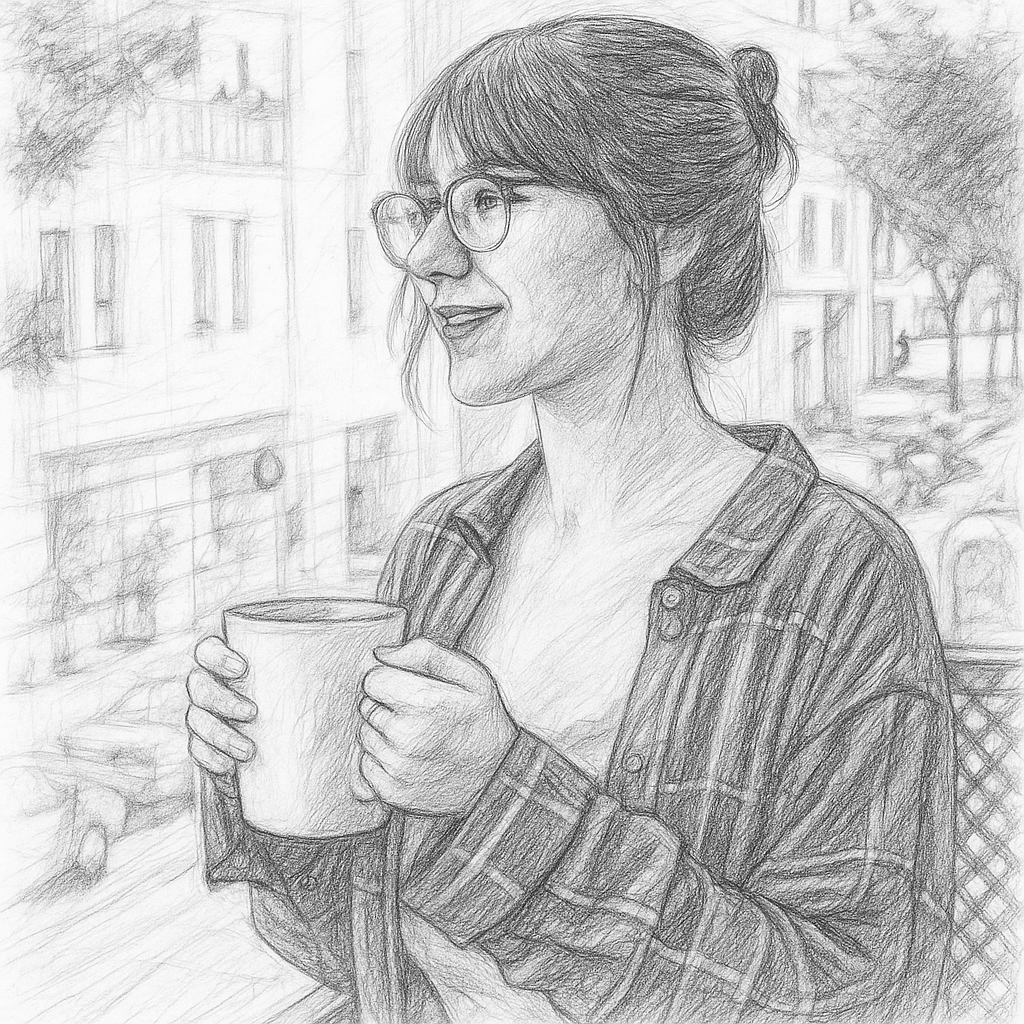 A portrait photo beside a graphite pencil sketch.