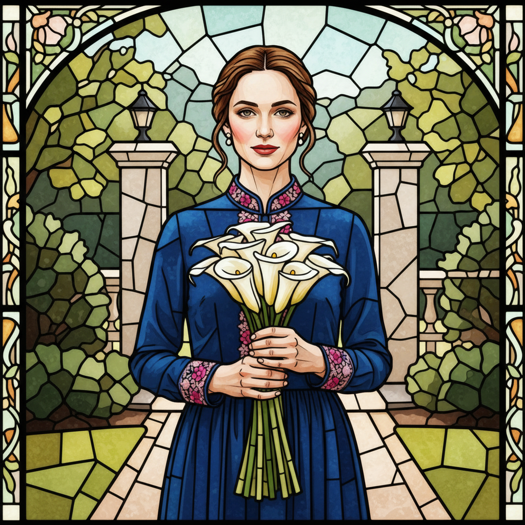 A photo beside its stained-glass interpretation.